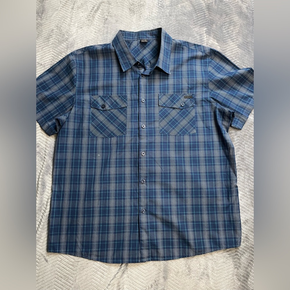 Mens Oakley‎ Blue Plaid Button Up Shirt XXL